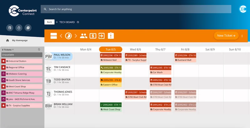 Centerpoint technician dispatch calendar