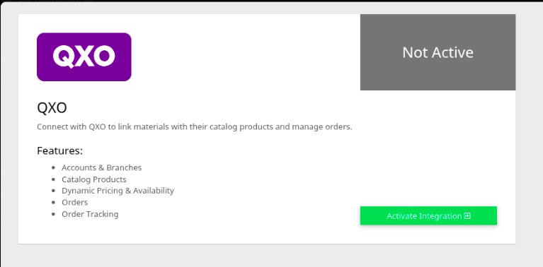 QXO integration card in Centerpoint Connect with the Activate Integration button